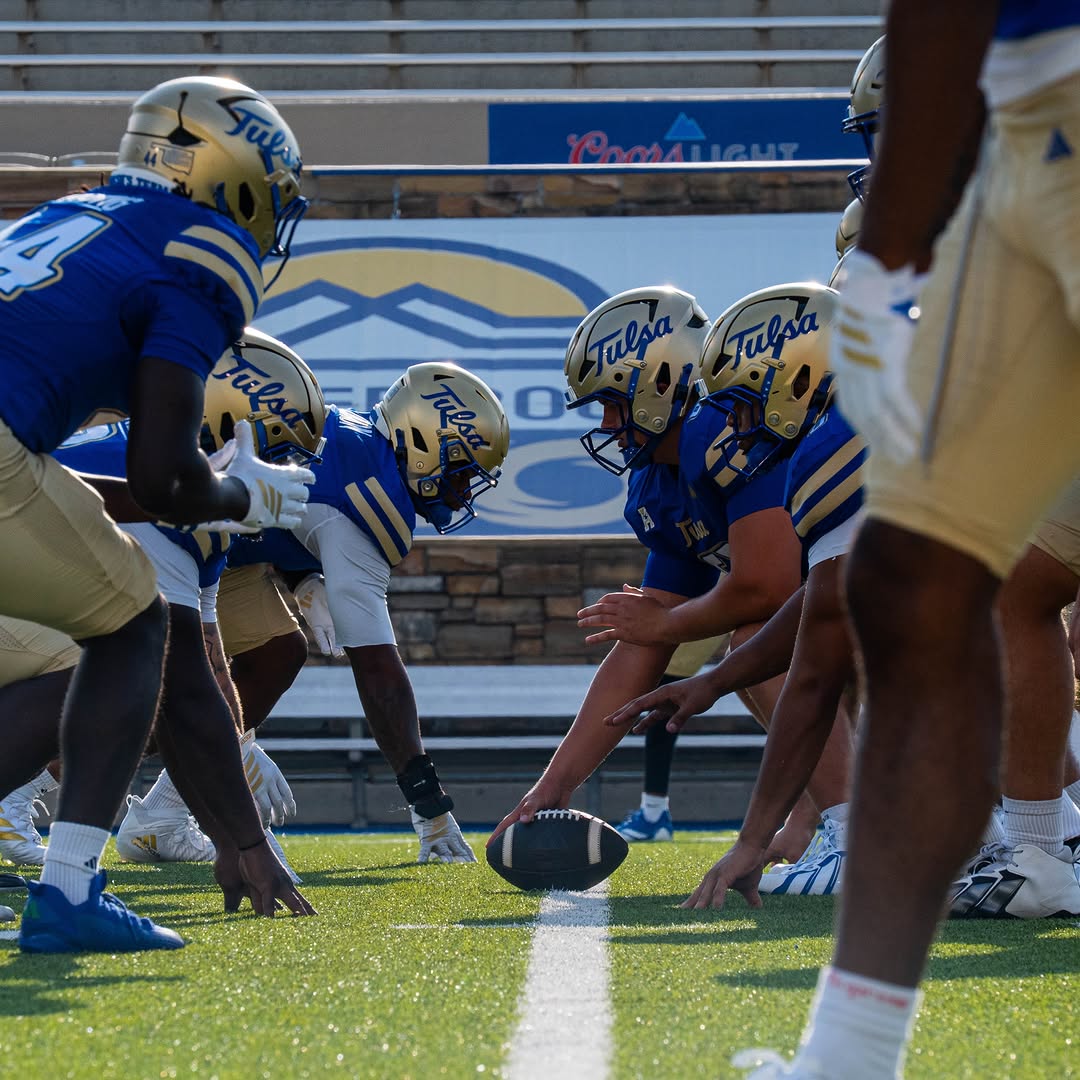 Golden Hurricane players lined up at the line of scrimmage